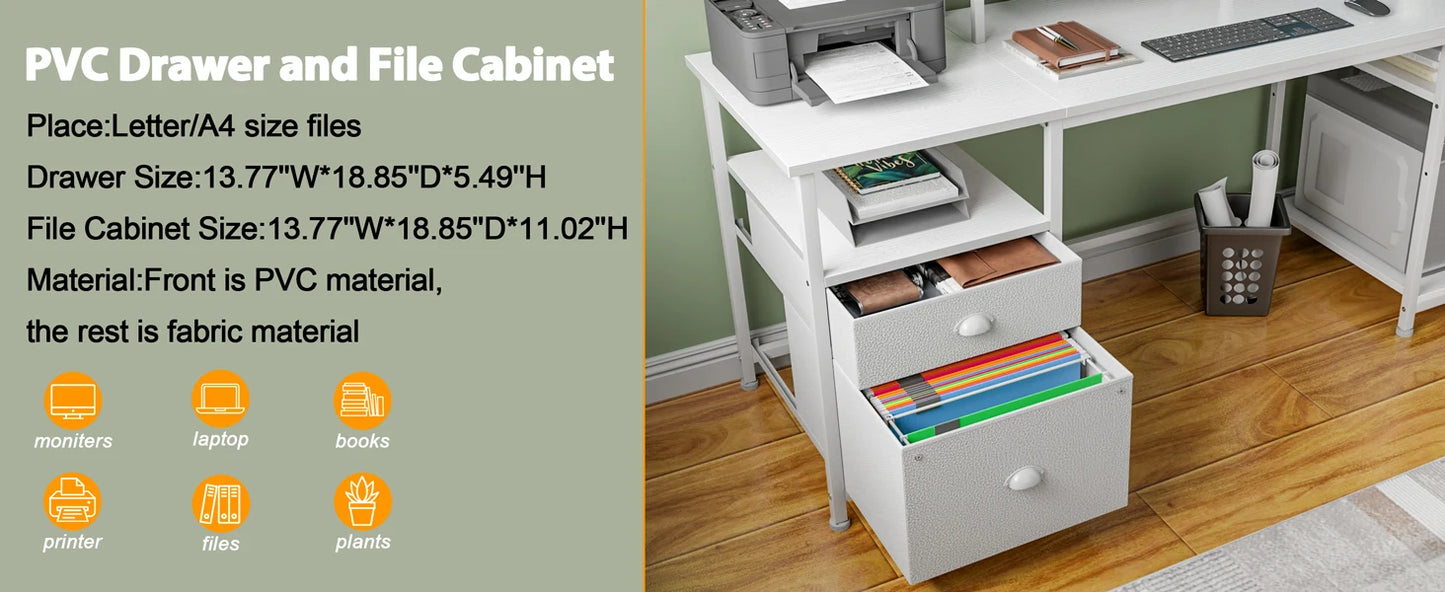 Satifur 93 inch 2-person Office Desk with Power Sockets and LED Lights,61in Computer Desk,Home Work Desk,Monitor Stands, Drawers