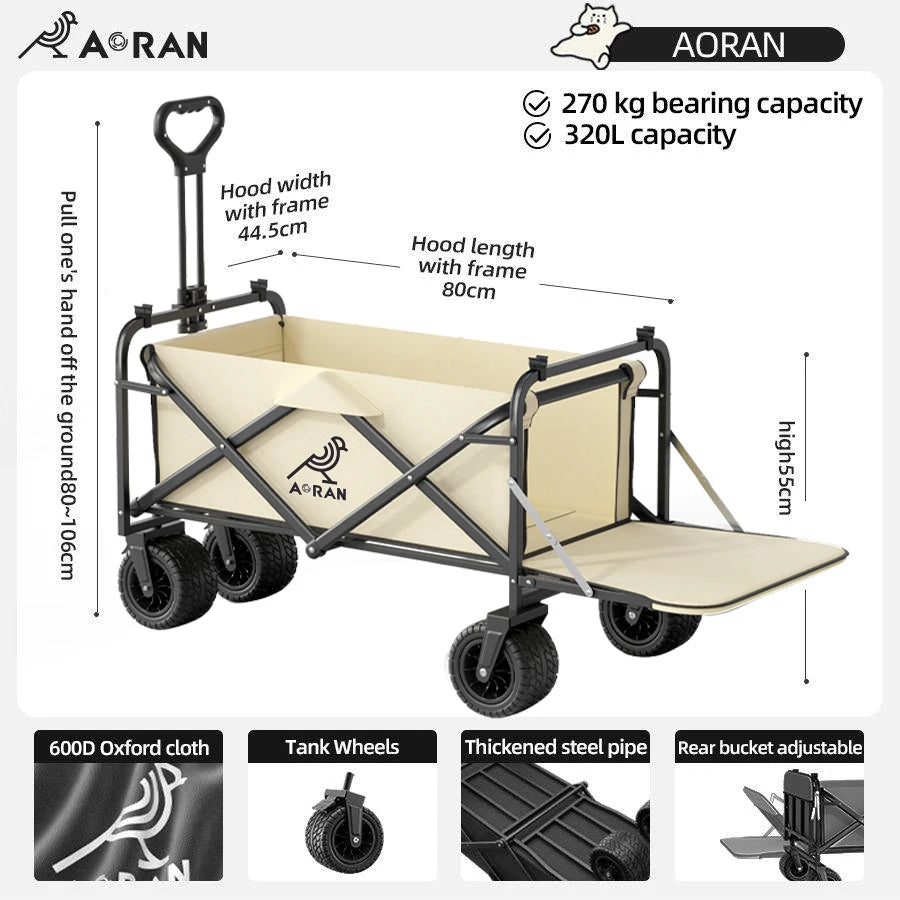 Foldable Camping Trolley – Large-Capacity Picnic Cart