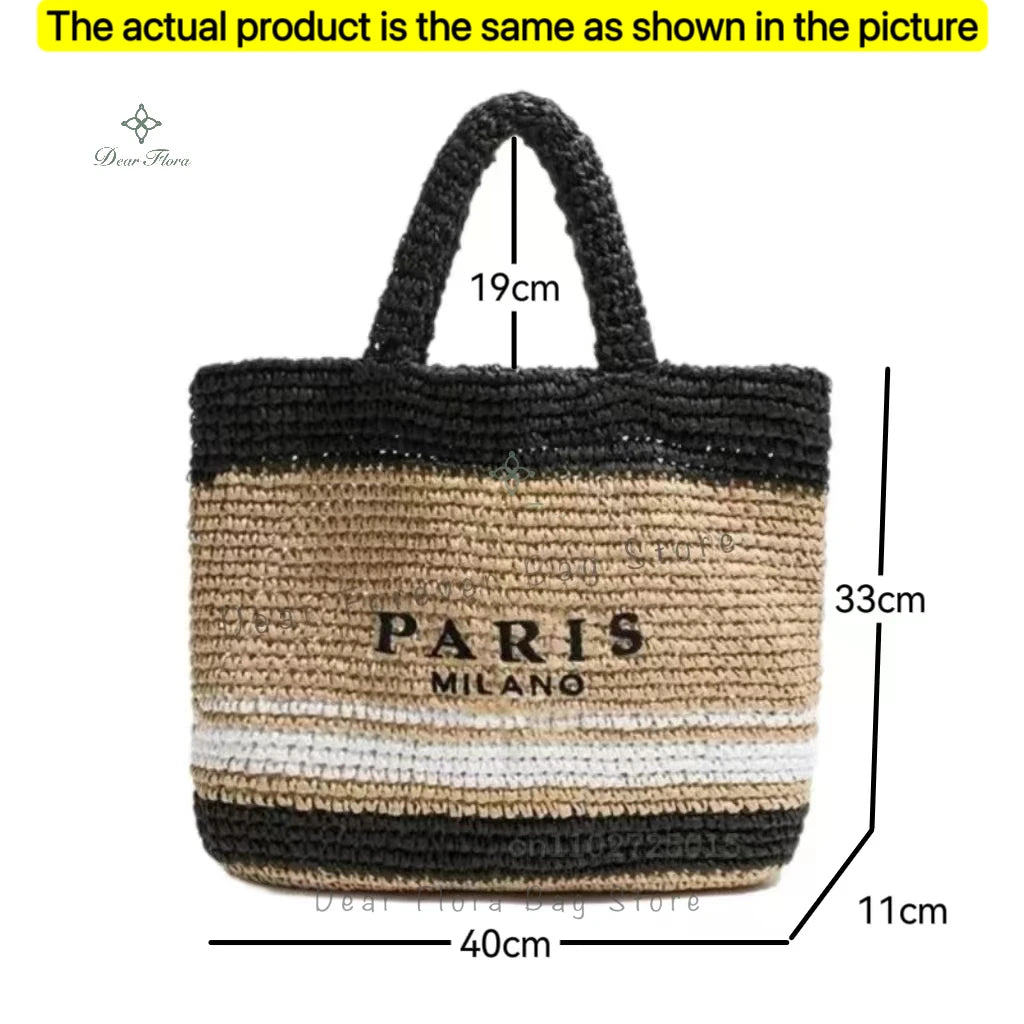 Women's Summer Beach Straw Style Tote Bag Handwoven Large Capacity Luxury Designer Travel Handbags Casual Portable Shoulder Bags