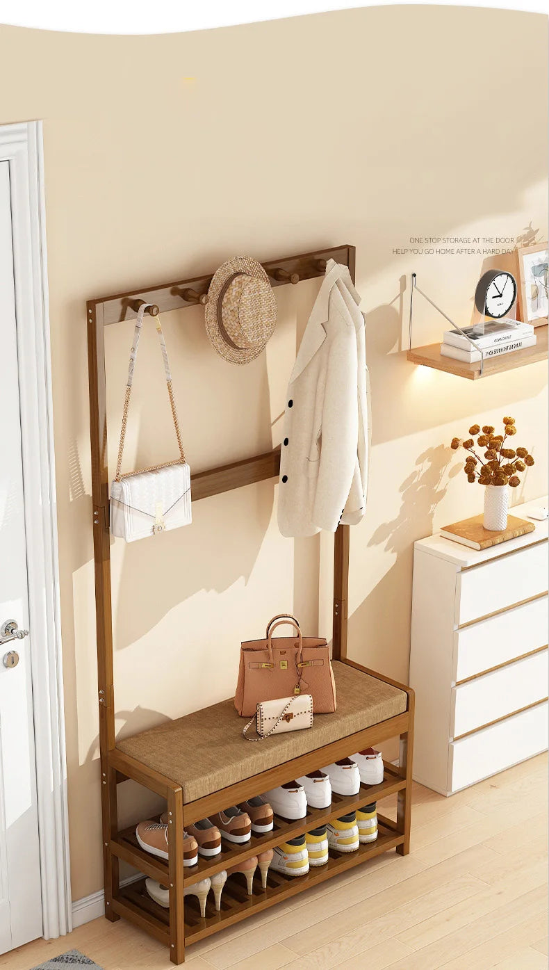 Bamboo Shoe Changing Stool – Modern Entryway Bench