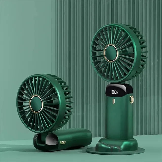 USB Handheld Mini Fan Foldable Portable Neck Hanging Fans 5 Speed USB Rechargeable Fan with Phone Stand and Display Screen