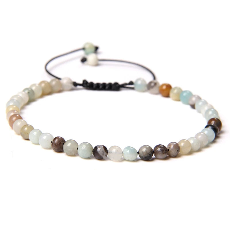 4MM Natural Stone Beaded Bracelet – Adjustable Unisex Quartz