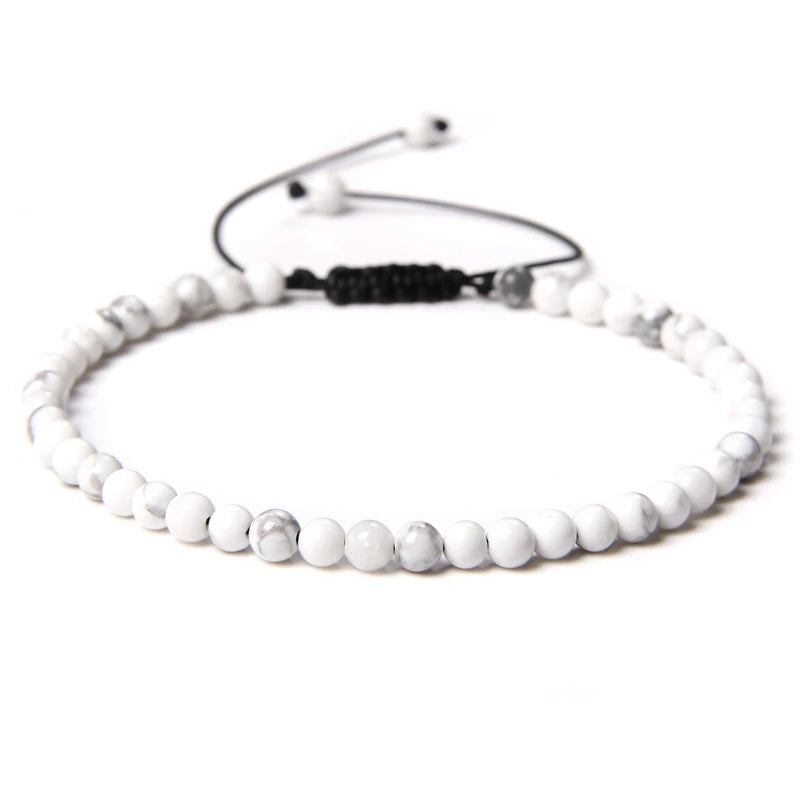 4MM Natural Stone Beaded Bracelet – Adjustable Unisex Quartz