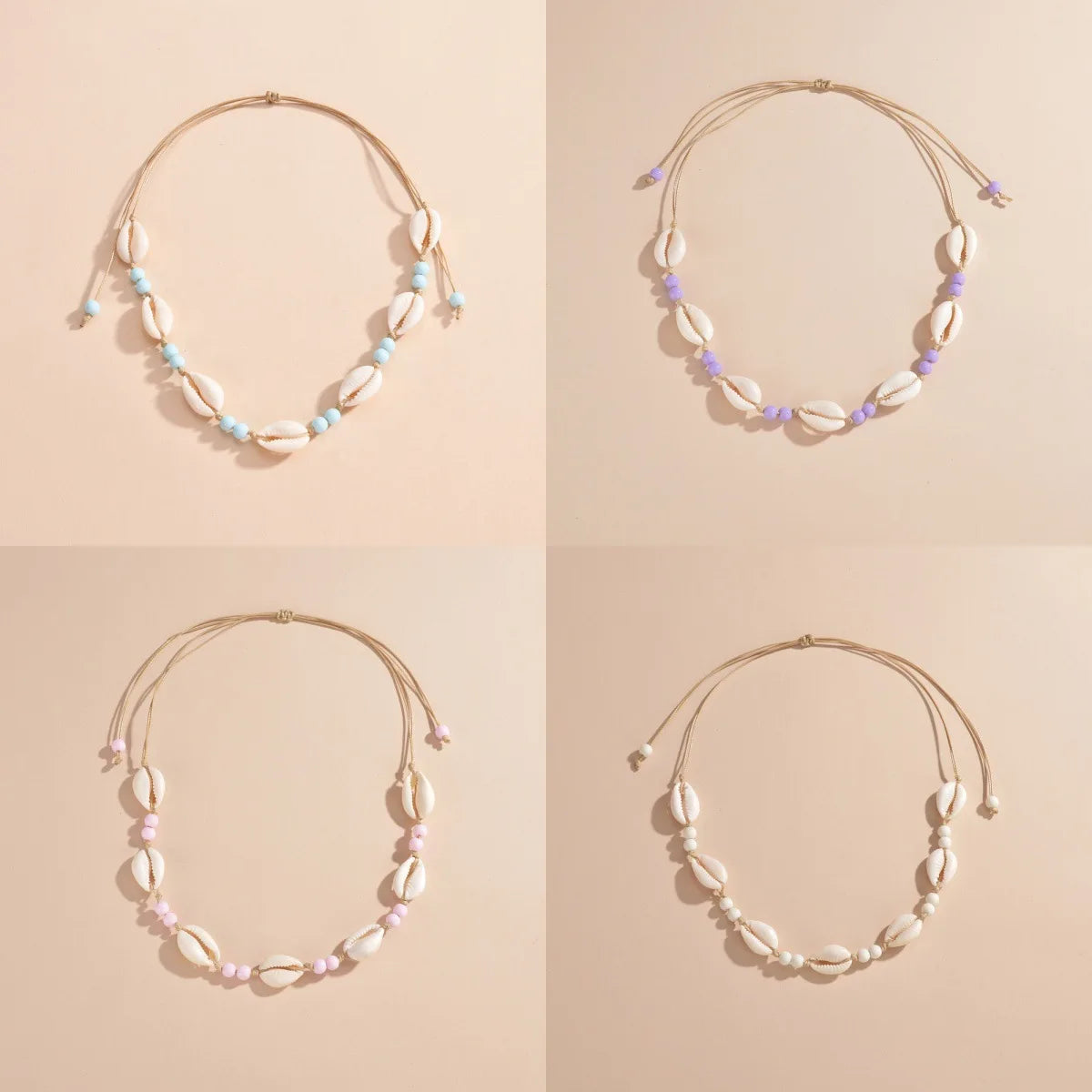 Shell Bead Pendant Necklace – Handmade Adjustable Beach