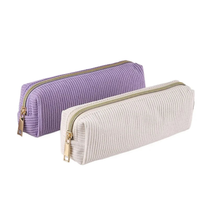 Solid Color Pencil Case Estuche Escolar Pencils Cases Trousse Corduroy Pen Case Stationery Simple School Supplies Pencil Pouch