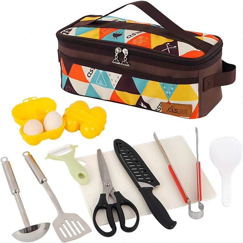 Camping Cooking Utensils Storage Bag Portable BBQ Travel Kitchen Toolkit
