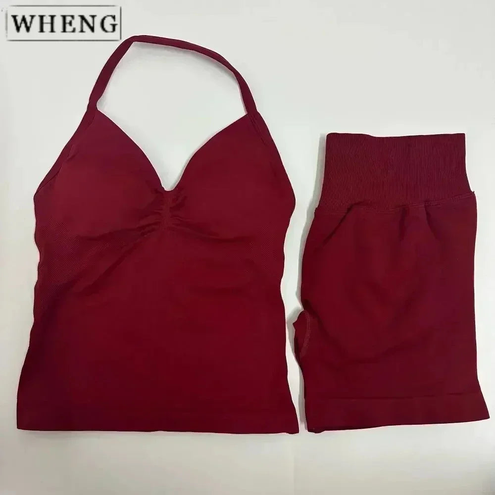 Summer fitness shape  beautiful shoulder straps  chest pillow  bra and yoga shorts  a must for fitness.