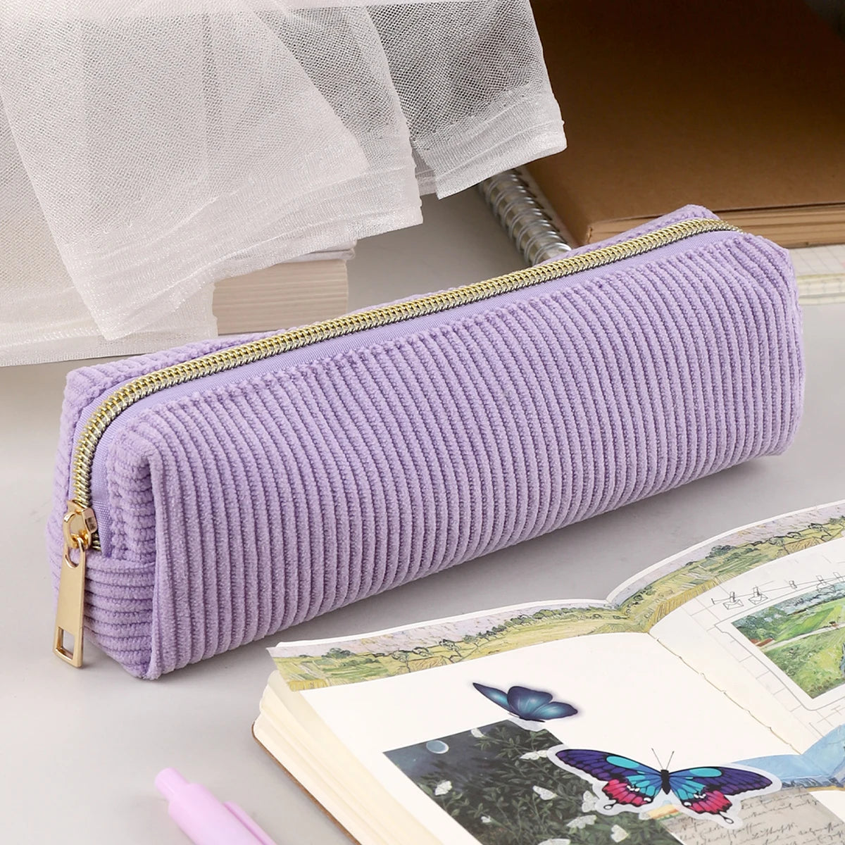 Solid Color Pencil Case Estuche Escolar Pencils Cases Trousse Corduroy Pen Case Stationery Simple School Supplies Pencil Pouch