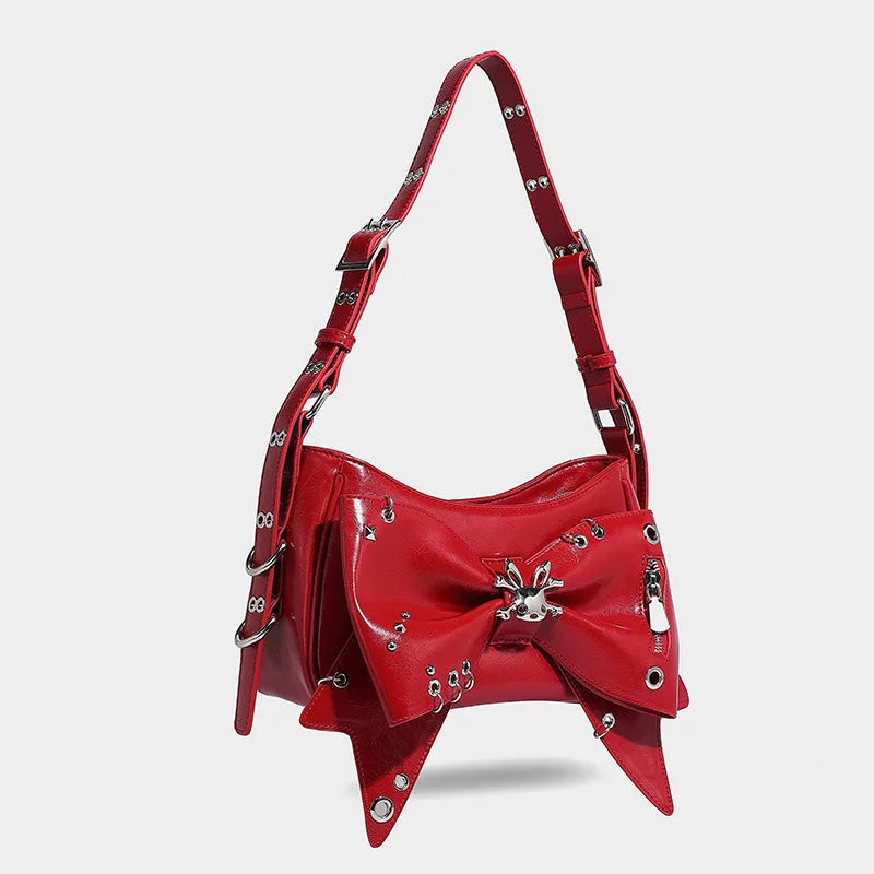 Spice Girl Rivet Bolsos Mujer Motorcycle Bow Bag Underarm Shoulder Bags American Style Sac Femme New Adjustable Strap Bolso