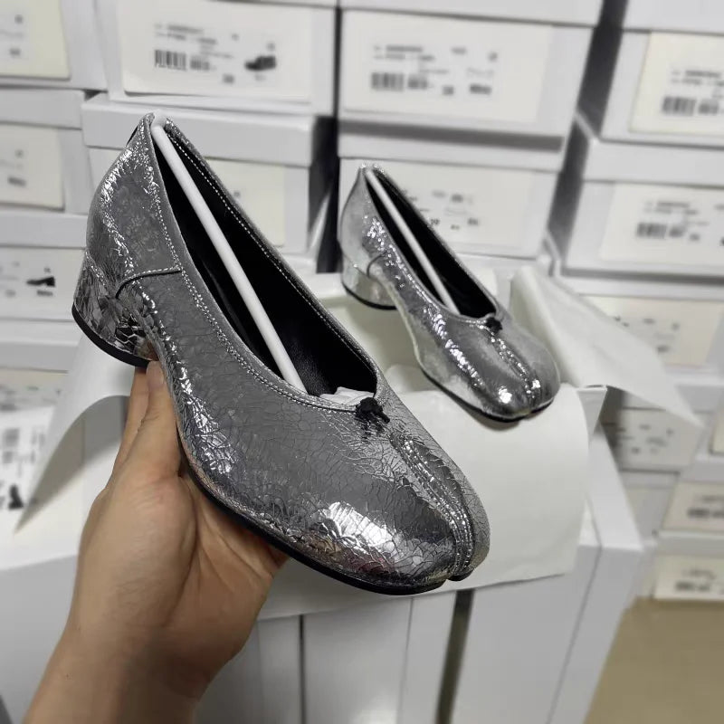 Women’s Split Toe Leather Pumps – Square Toe Heels