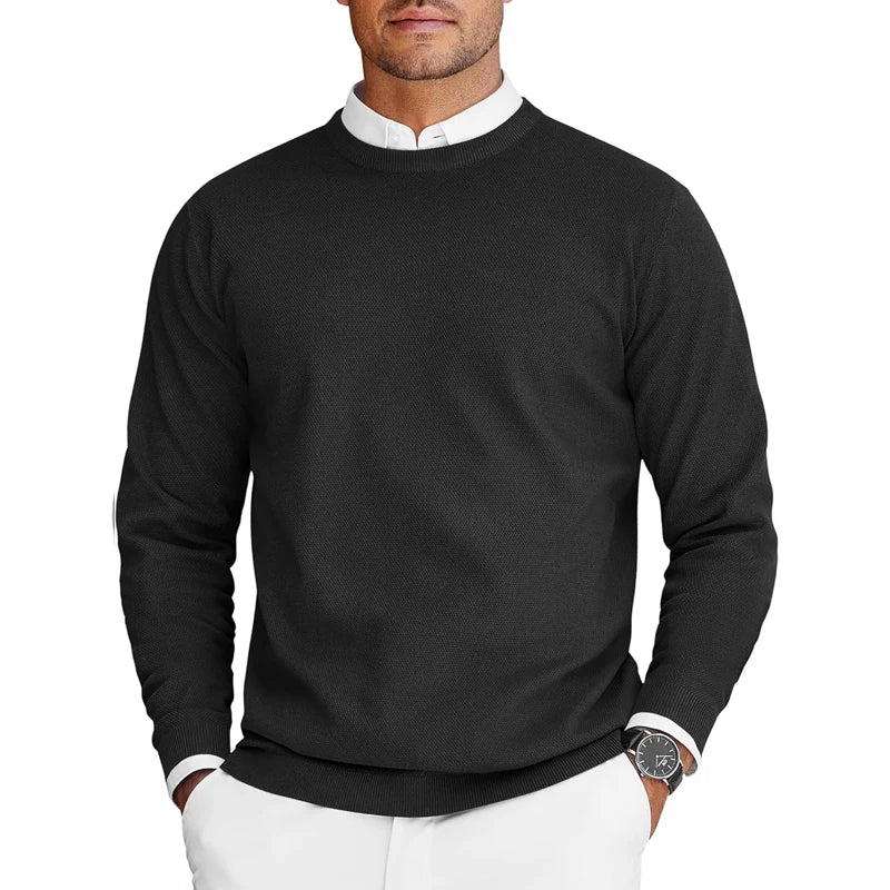 Men’s Crew Neck Knit Sweater – Solid Color Pullover