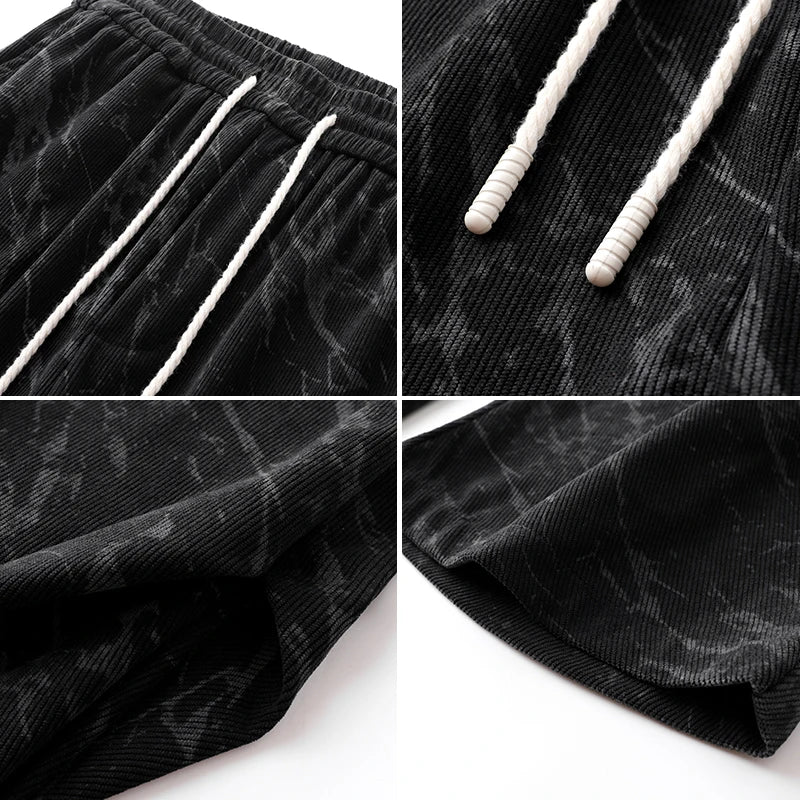 Men’s Corduroy Tie-Dye Cargo Pants Loose Autumn Trousers