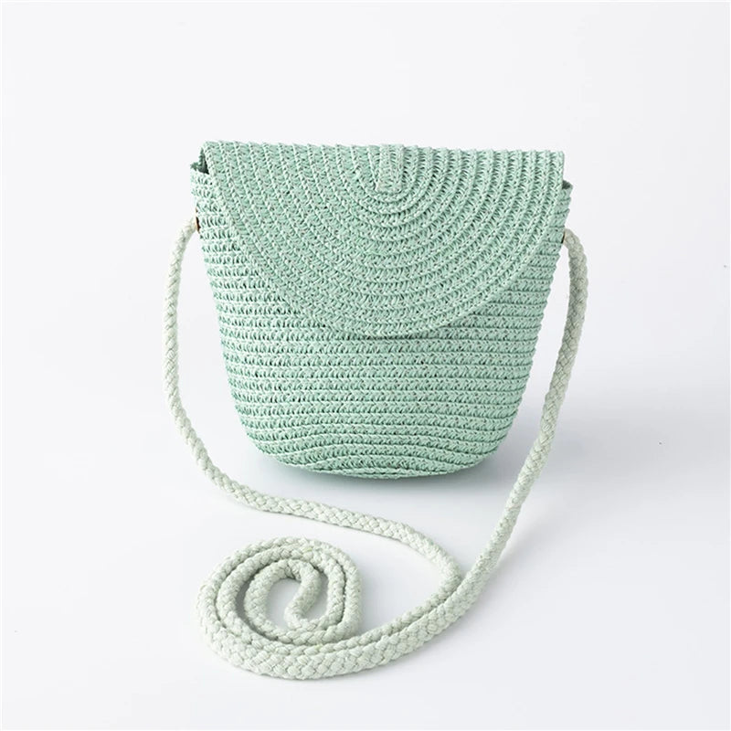 Girls’ Woven Straw Crossbody Shoulder Messenger Bag
