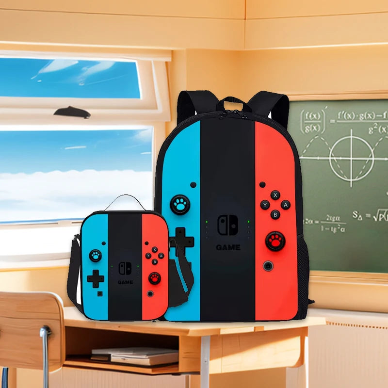 Back To School Game Console Pattern DIY School Bag for Primary and Secondary Students Lunch Bag Pen Bag Shoulder Bag Three Sets