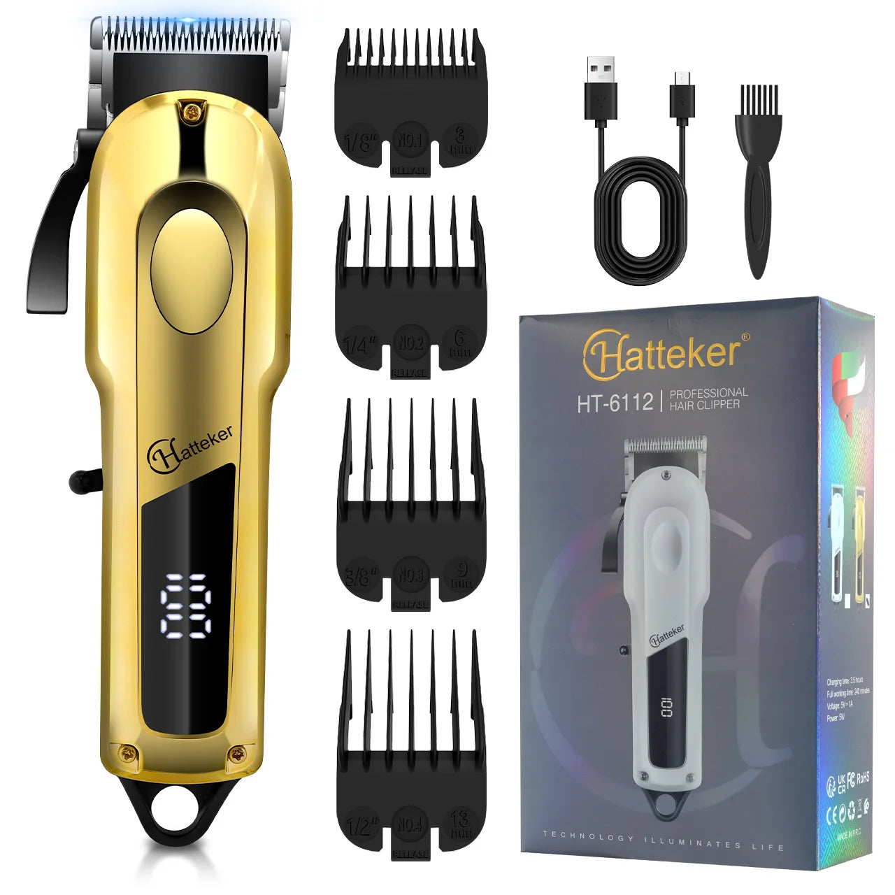 HATTEKER Professional Cordless Hair Clipper for Men