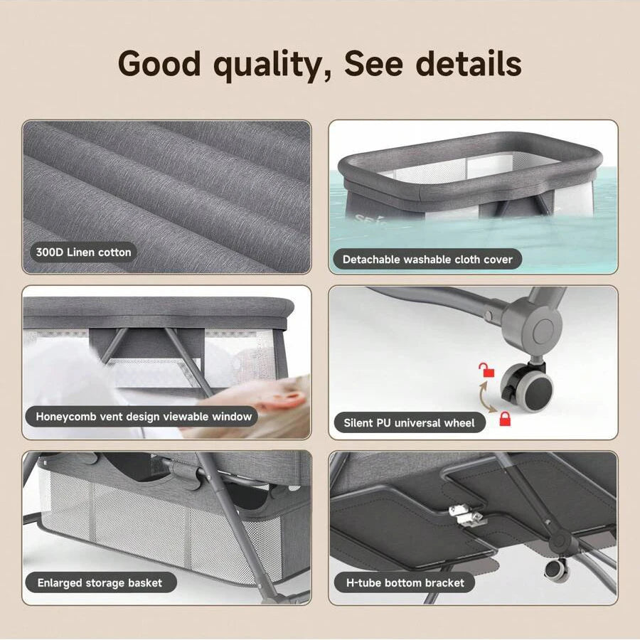 Sejoy 3 in 1 Rocking Crib Baby Bassinet Newborn Beside Sleeper Infant Sleeping Bed Convertible Anti-mosquito Foldable Portable