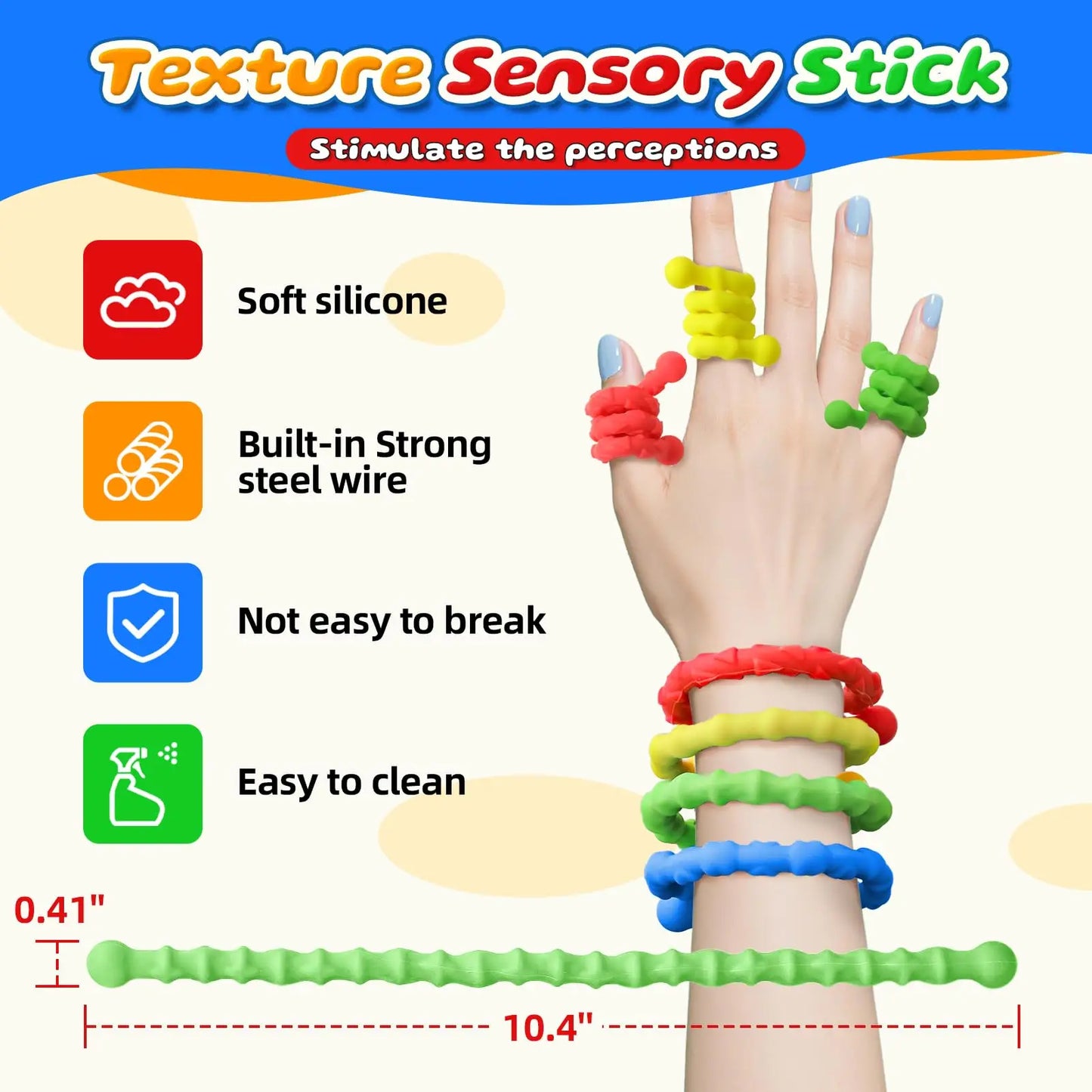 Silicone Sensory Stick,EDC Fidget Anti Stress Relief Sensory Toys for Kids Adults ADHD Autism Anxiety Gadgets Antistress Quiet