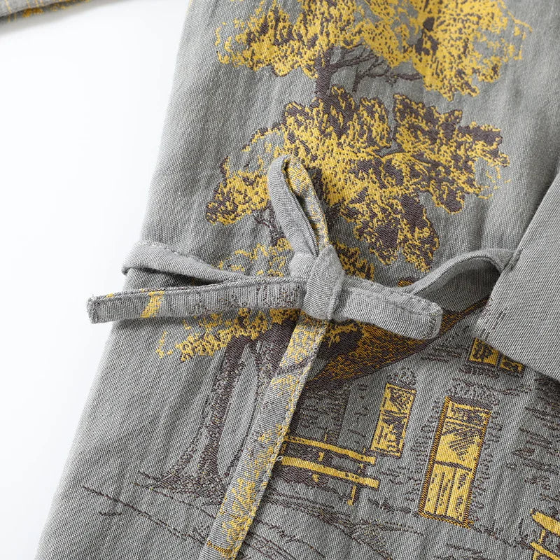 Men’s Cotton Kimono Pajama Robe – Jacquard Print Loungewear