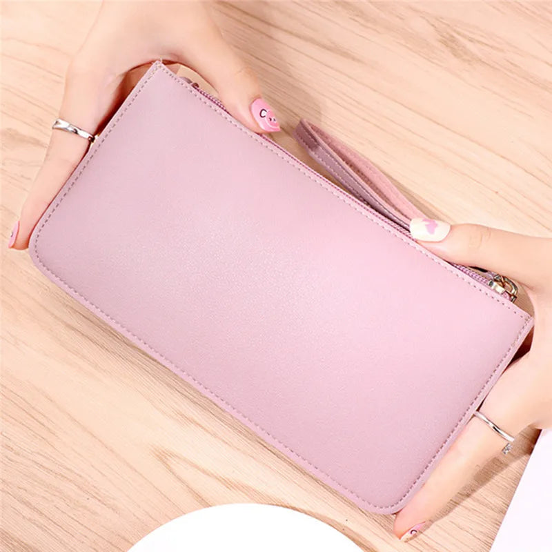 Women’s Long Leather Wallet – Zipper Clutch & Card Holder