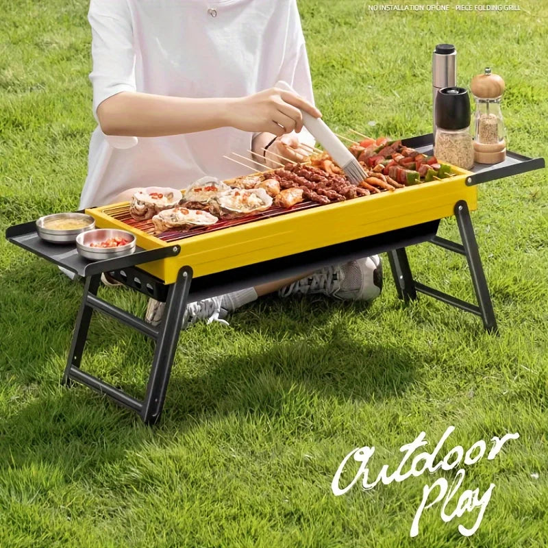 Foldable Camping BBQ Grill with Side Table