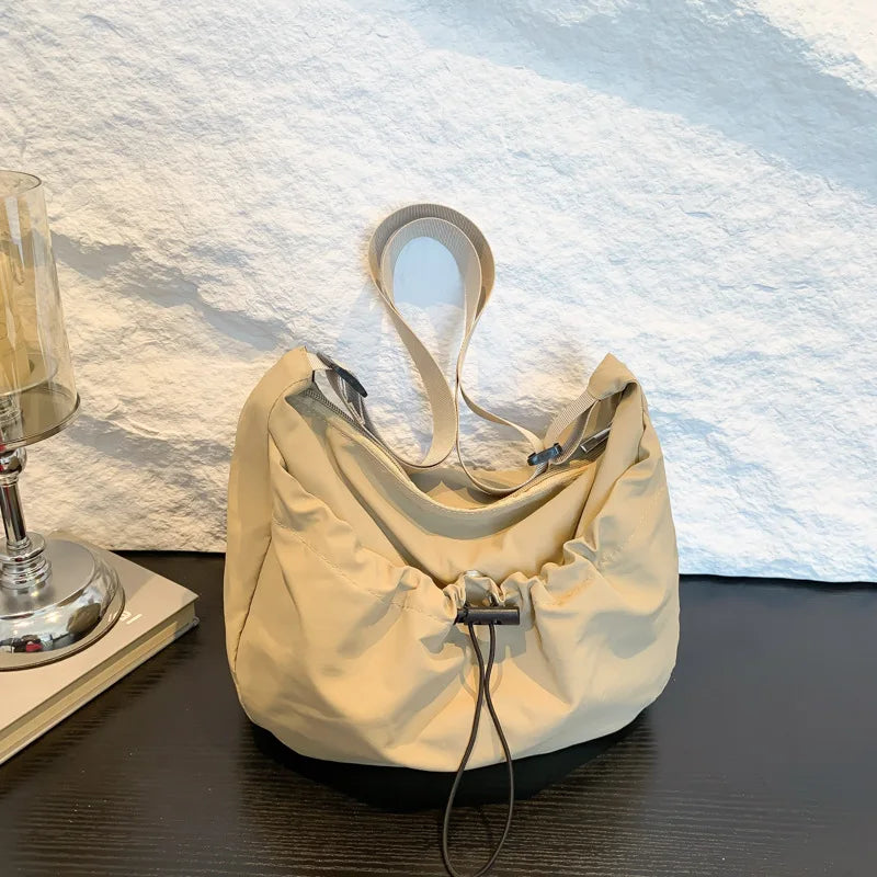 Nylon Pleated Shoulder Bag – Casual Crossbody Tote