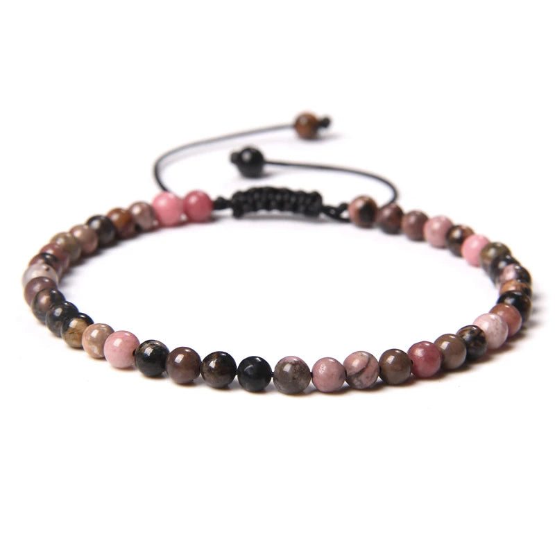 4MM Natural Stone Beaded Bracelet – Adjustable Unisex Quartz