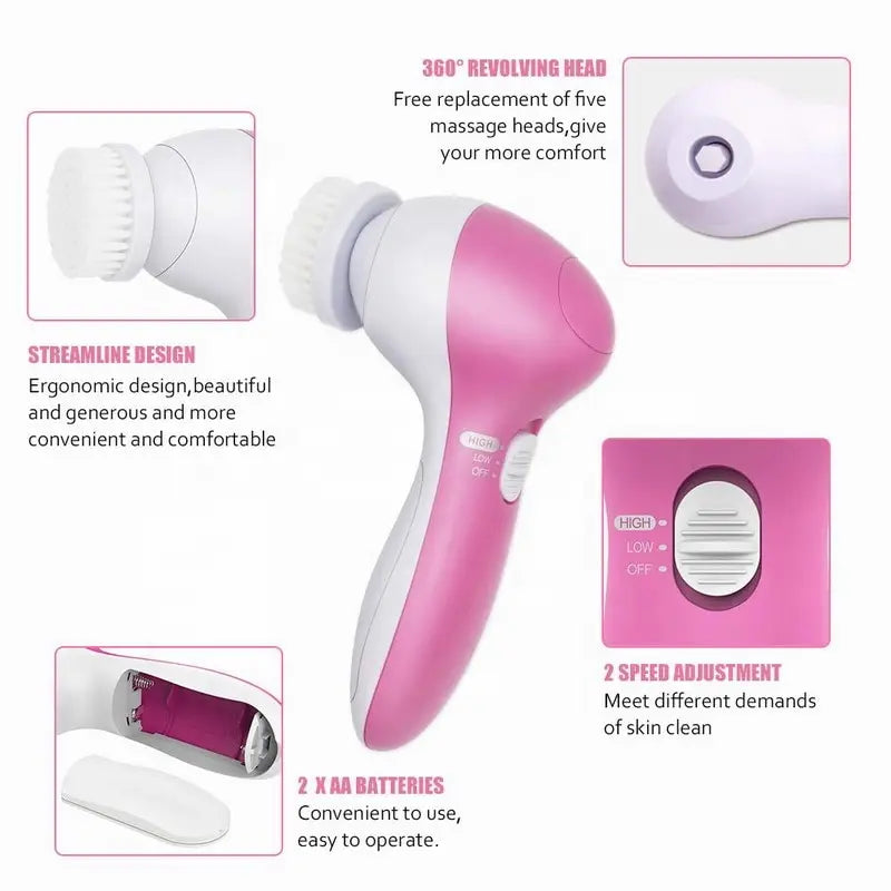 5-in-1 Electric Facial Cleansing Brush – Skin Care Massager
