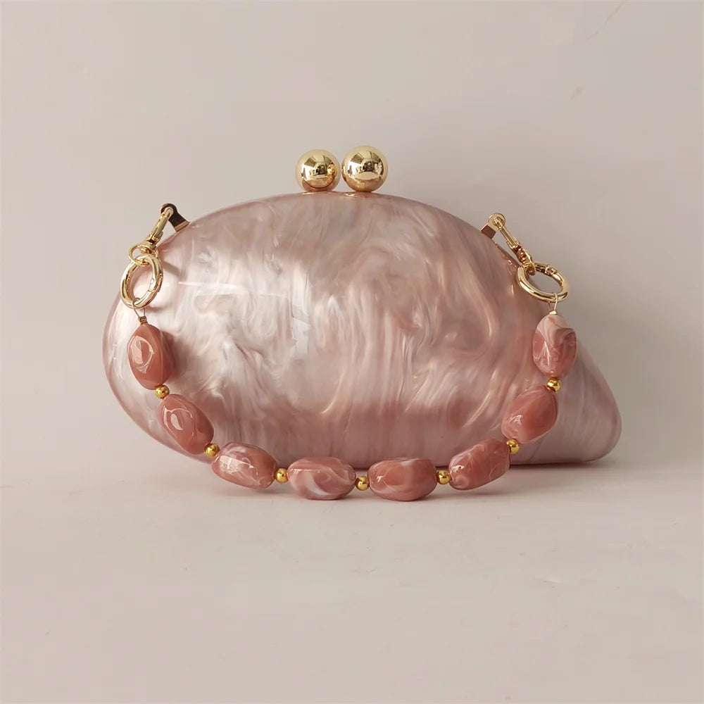 Marble Acrylic Evening Clutch Bag with Diamond Chain