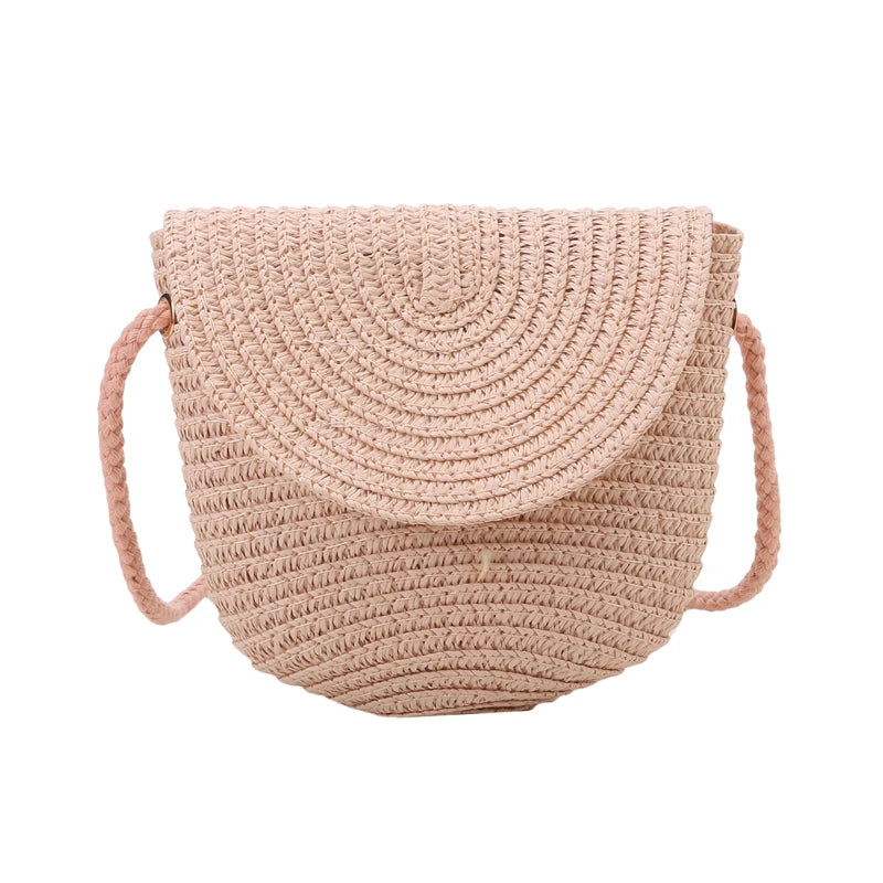 Girls’ Woven Straw Crossbody Shoulder Messenger Bag