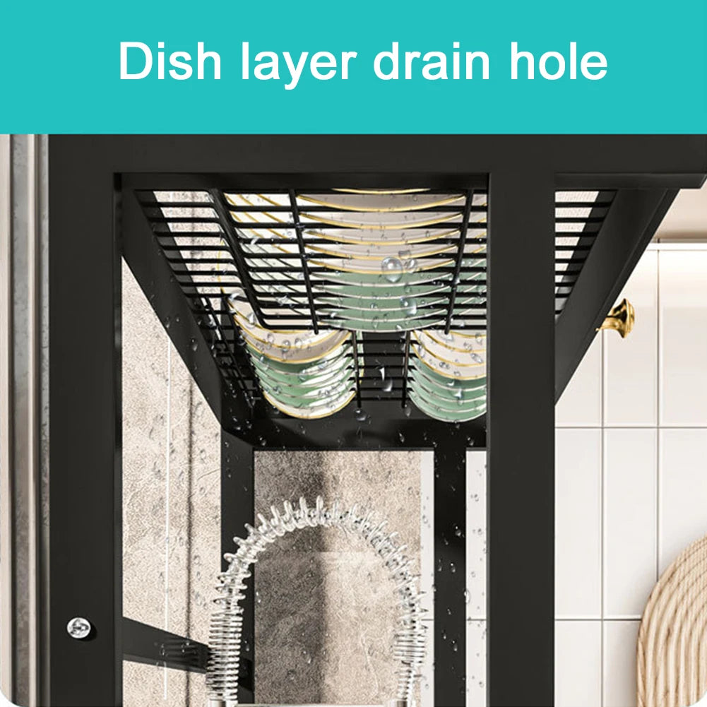 3-Tier Over-the-Sink Kitchen Dish Drying Rack with Cover