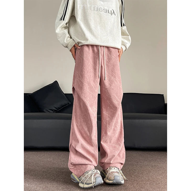 Men’s Corduroy Tie-Dye Cargo Pants Loose Autumn Trousers