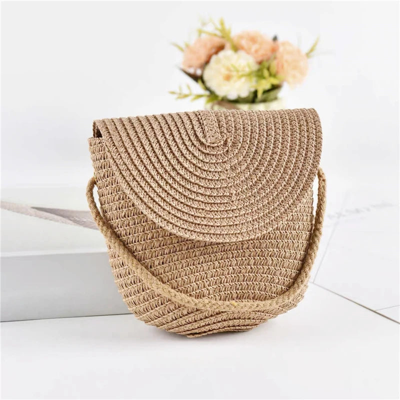 Girls’ Woven Straw Crossbody Shoulder Messenger Bag