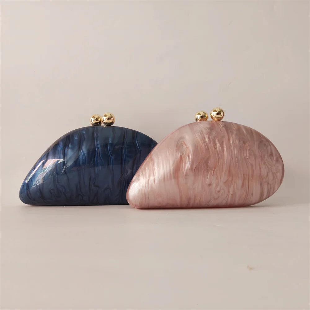 Marble Acrylic Evening Clutch Bag with Diamond Chain