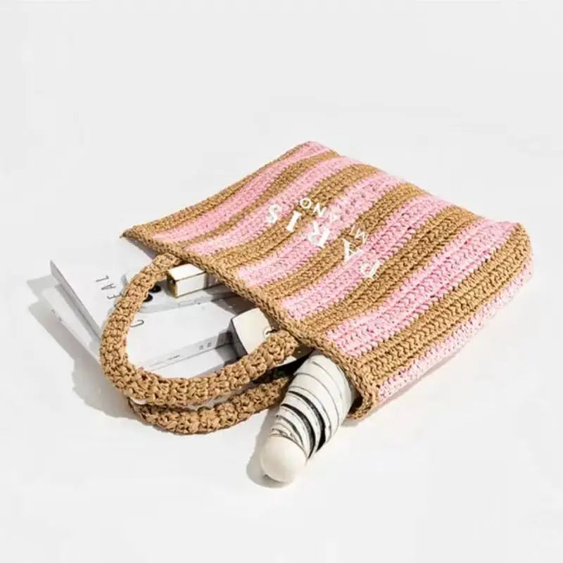 Women's Summer Beach Straw Style Tote Bag Handwoven Large Capacity Luxury Designer Travel Handbags Casual Portable Shoulder Bags