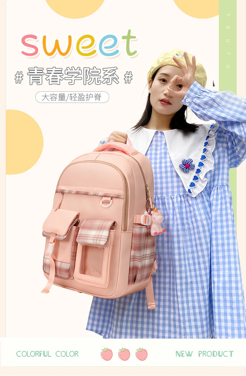 2025 New - Style Schoolbag for Primary School Girls, Suitable for Grades 1, 3 to 6, Child-Friendly, Load-Reducing and Spine