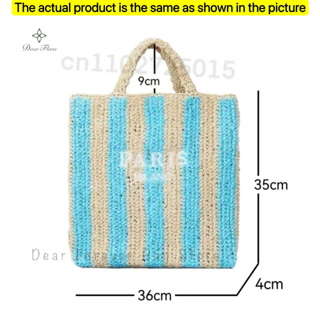 Women's Summer Beach Straw Style Tote Bag Handwoven Large Capacity Luxury Designer Travel Handbags Casual Portable Shoulder Bags
