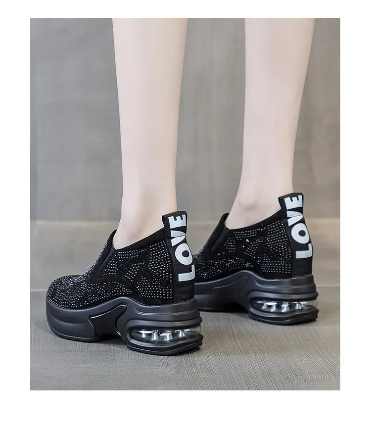 2023Women's Shoes  Autumn New Casual Small White Shoes Rhinestone Platform Sports Air Cushion Shoes Plus Size Zapatos De Mujer