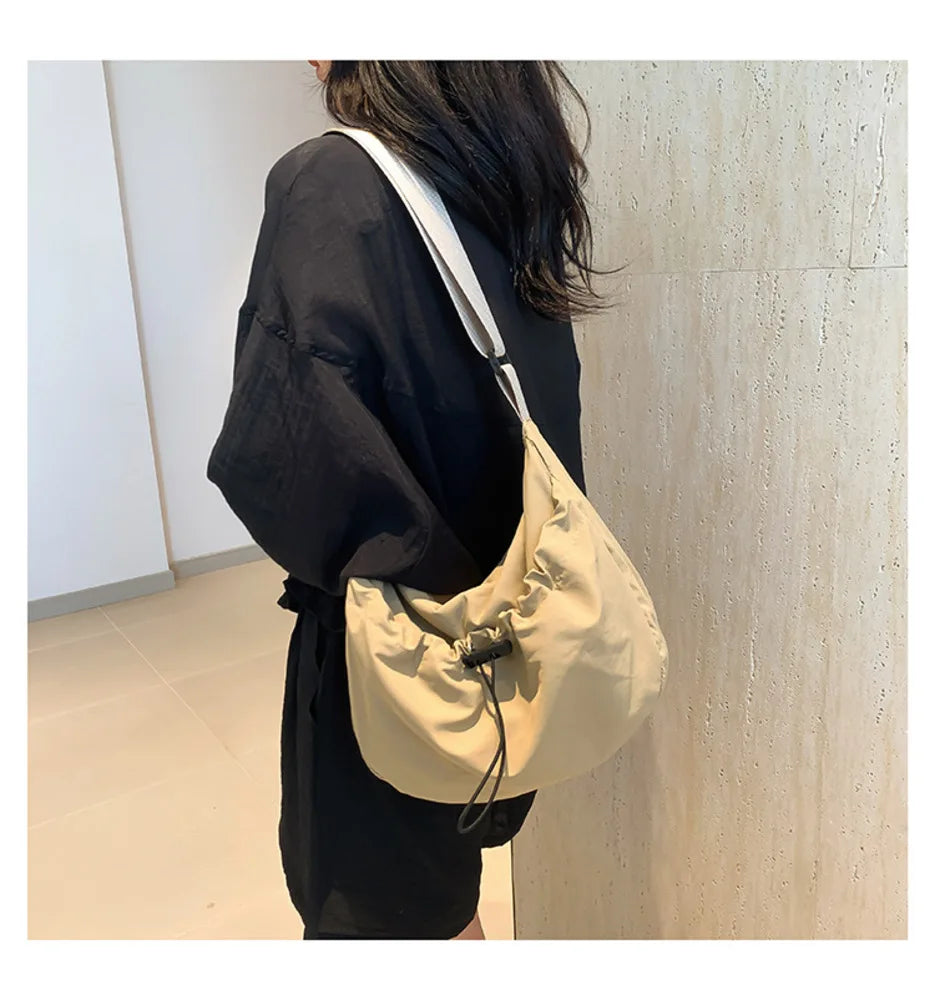 Nylon Pleated Shoulder Bag – Casual Crossbody Tote