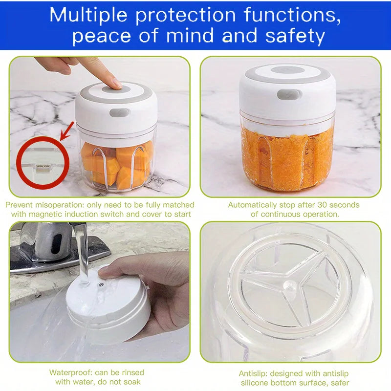 250ML USB Rechargeable Electric Vegetable Chopper and Garlic Crusher - Mini Wireless Food Chopper for Kitchen Gadgets for Garlic