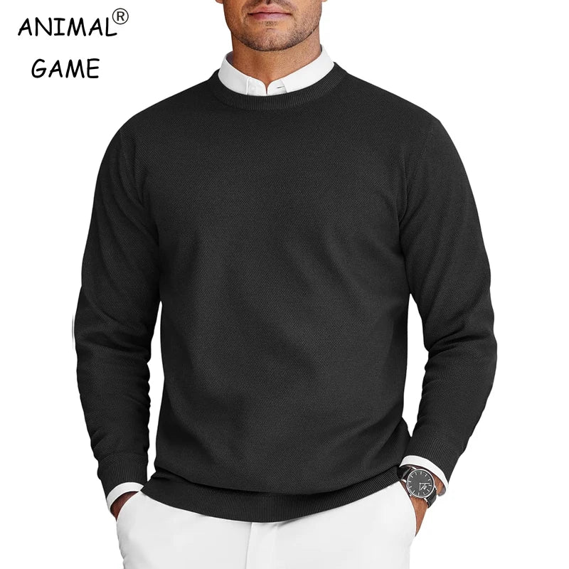 Men’s Crew Neck Knit Sweater – Solid Color Pullover