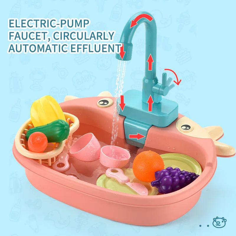 Kids Kitchen Sink Toy Set – Electric Pretend Play Dishwasher