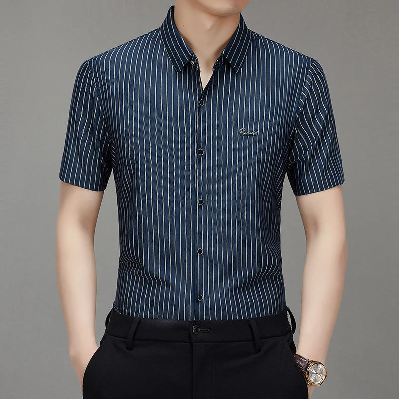 Men’s Striped Short Sleeve Shirt – Business Casual Summer