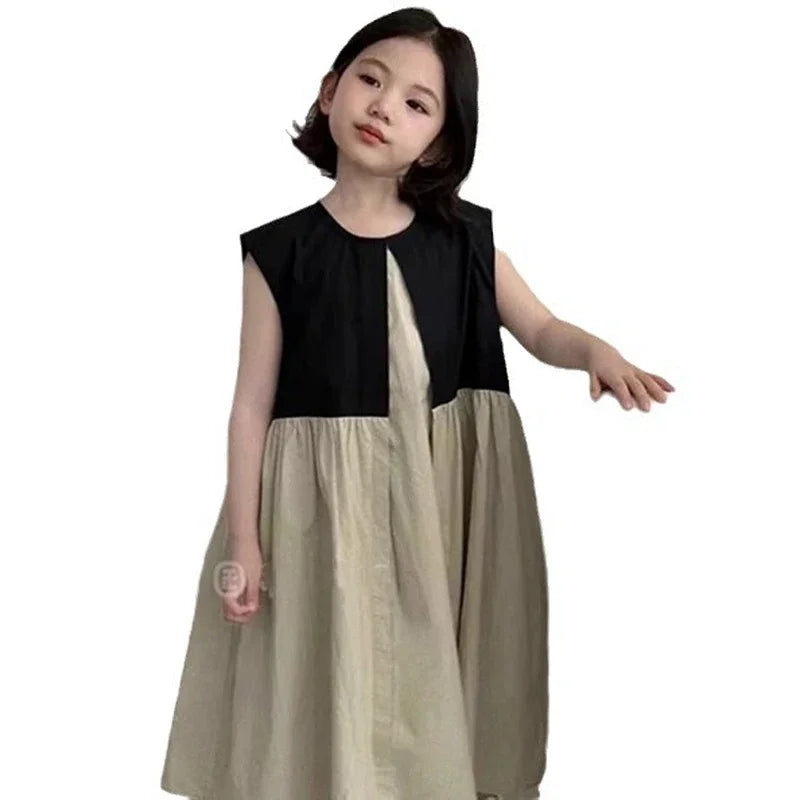 Summer New Children's Dress Japanese and Korean Style Fake Two Pieces Girl's Dress A-line Skirt Personalized Patchwork Dress'