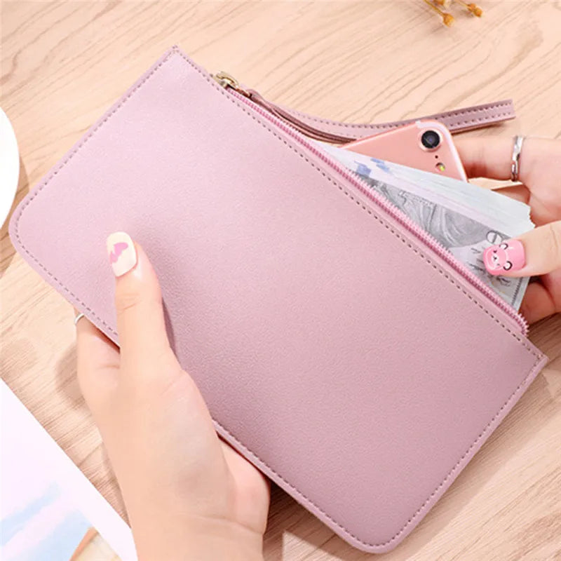 Women’s Long Leather Wallet – Zipper Clutch & Card Holder