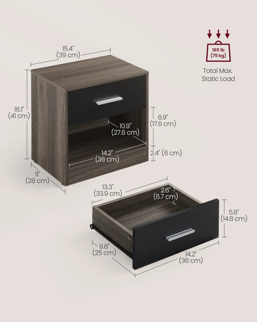 VASAGLE Bedside Table, Side Table with Drawer, Handle, Open Compartment, End Table, for Bedroom, Living Room