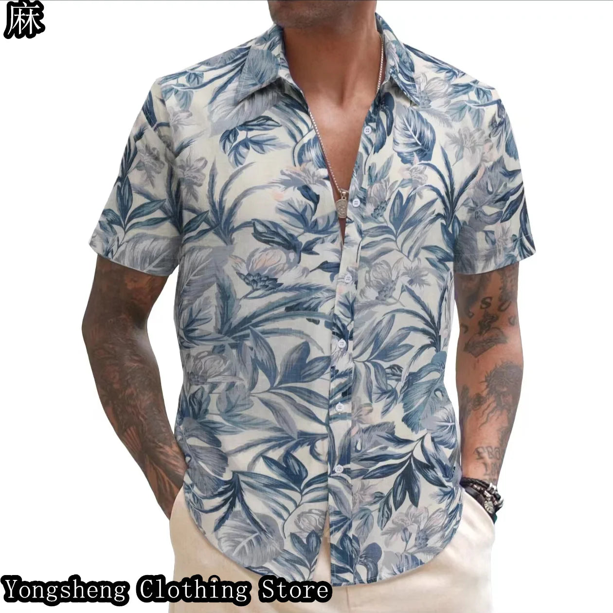 Men’s Summer Linen Print Short Sleeve Casual Shirt