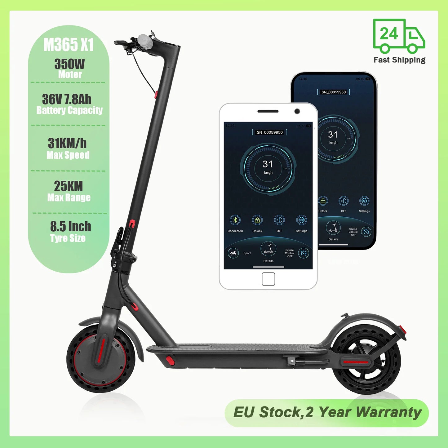 ES80/M365 X1 Electric Scooter – 36V 500W 35KM Range
