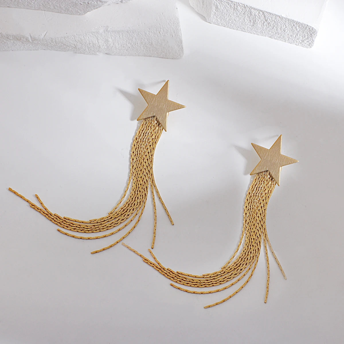 AENSOA Gold Star Tassel Drop Earrings for Women