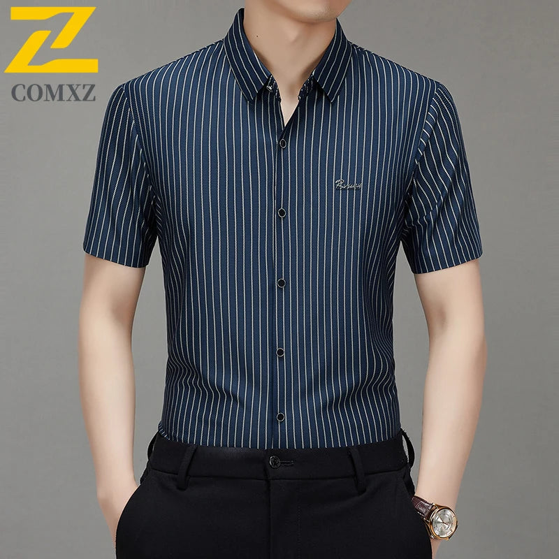Men’s Striped Short Sleeve Shirt – Business Casual Summer