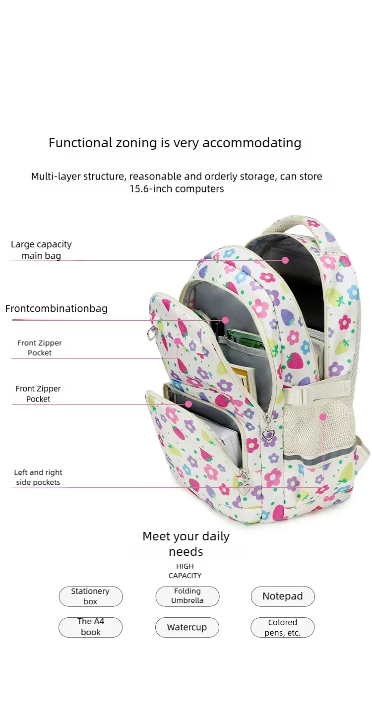 Schoolbags for Primary School Girls, Fashionable Backpacks, Large Capacity Junior High School Students, Versatile Backpacks